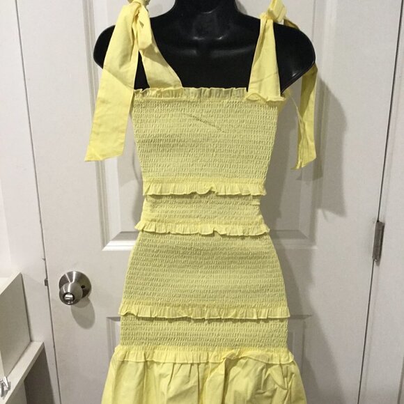 SUNSHINE YELLOW SMOCKED TIERED SLEEVELESS SUNDRESS - Picture 4 of 4